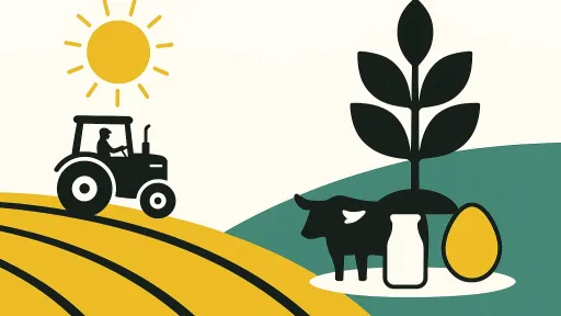 Landwirtschaftliche Szene, Symbol Kuh, Ei, Milch