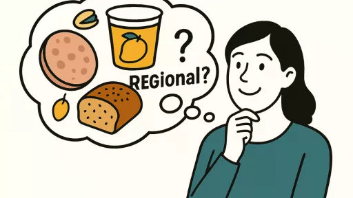 Illustration mit einer Frau, die an Lebensmittel denkt.